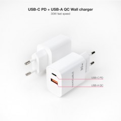 Nanocable Carregador de Parede USB-C/PD + USB-A/QC 30W - Cor Branco