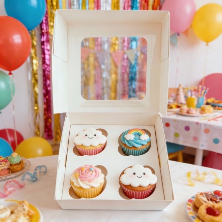 Pack de 10 cajas blancas para 4 cupcakes o muffins