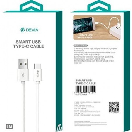 Cable de Carga y Datos Devia USB a USB-C 2 Metros Blanco – DESCT2038W