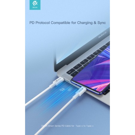 Cabo Devia Smart Series USB-C para USB-C PD 60W 3A - Carregamento Rápido e Dados Branco DECATC380W