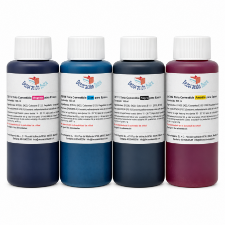 Pack de 4 bouteilles d'encre comestible pour imprimantes Epson - 100 ml