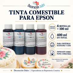 Pacote de 4 frascos de tinta comestível para impressoras Epson - 100ml