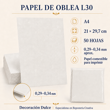 50 Hojas de Papel de Oblea Comestible A4 L30 – 0,3 mm
