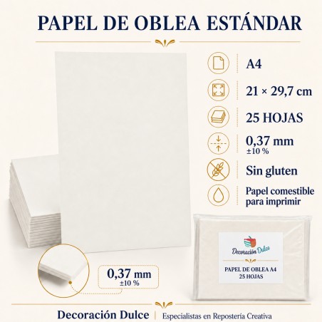 25 hojas de papel de oblea comestible A4 – 0,37 mm