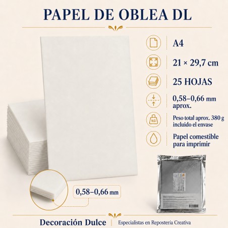 25 hojas de papel de oblea comestible A4 DL – 0,6 mm